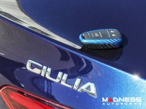 Alfa Romeo Giulia Key Fob Cover  - Carbon Fiber - Black Main/ Blue Candy Accents